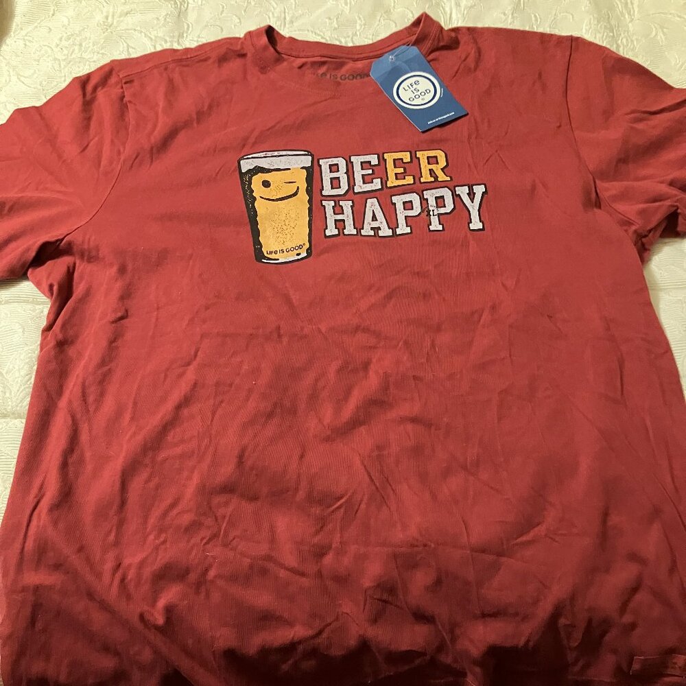 Life Is Good, Beer Happy, Rust Colored T-shirt, Brand New with tags